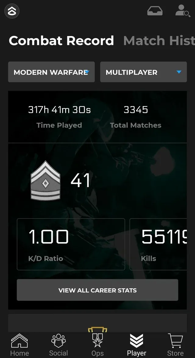 COD Companion App Combat Record - iOS, built using React Native